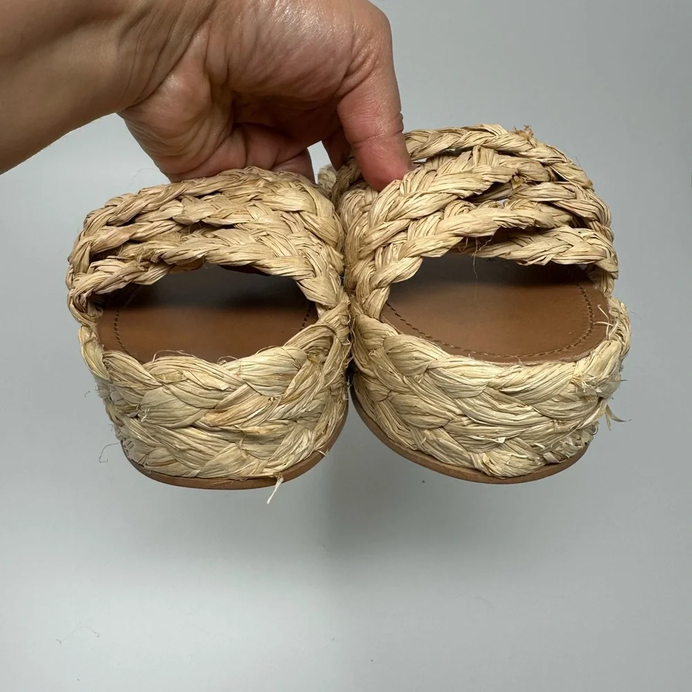 Zara Natural Raffia Platform Wedge Sandals Women's 37 - Picture 7 of 14
